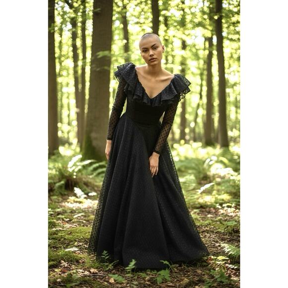 sachin and babi light blue dress QLEICOM Women's Gothic Dress, Halter Neck, Halloween Costume, Black Lace  Swing Dress, Green XL main image 1